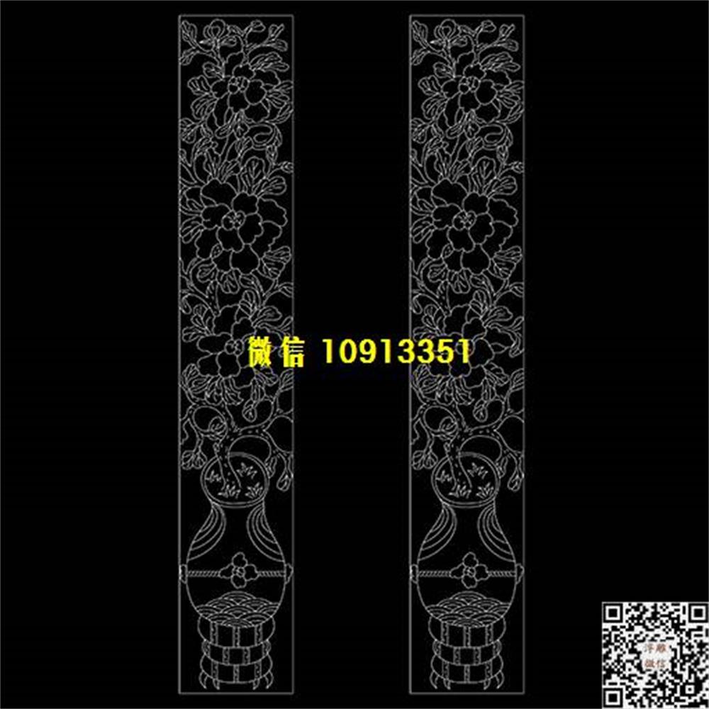 精雕图137花瓶牡丹精雕图线雕图线条图单线铣底图_电脑雕刻plt文泰矢量图精雕图浮雕图